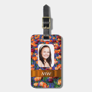 Orange tulip personalized photo luggage tag