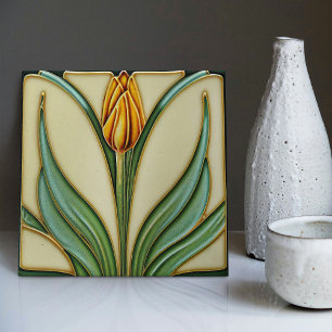 Orange Tulip Wall Decor Art Nouveau Art Deco Tile