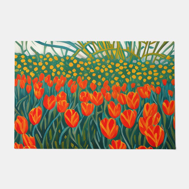 Orange Tulips Field Floral Doormat (Front)