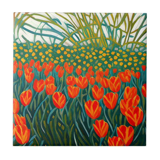 Orange Tulips Field Floral Tile (Front)