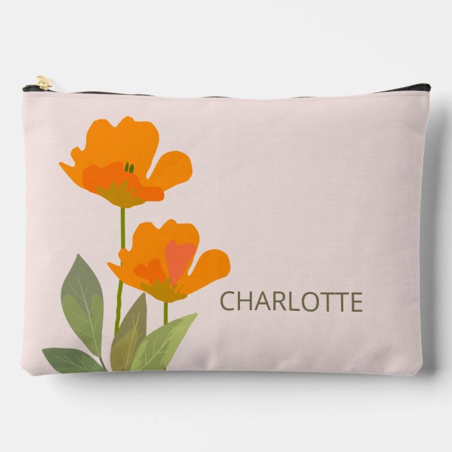 Orange Tulips Floral Custom Name Home  Accessory Pouch (Front)