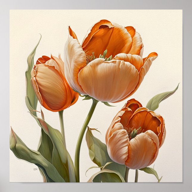 Orange Tulips Flower Art Imprimer Poster (Devant)