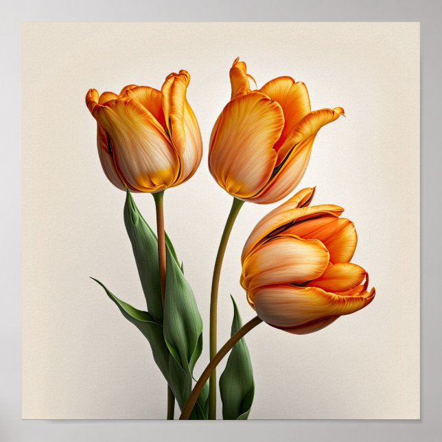 Orange Tulips Flower Art Print Poster (Front)