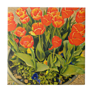 Orange tulips flower festival tile