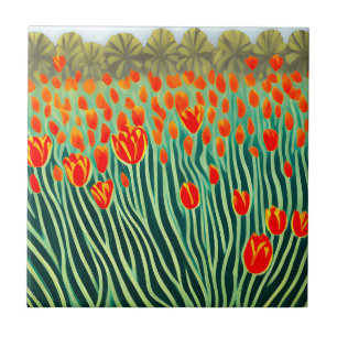 Orange Tulips Garden Tile