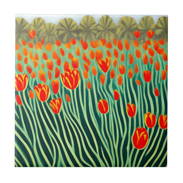 Orange Tulips Garden Tile (Front)