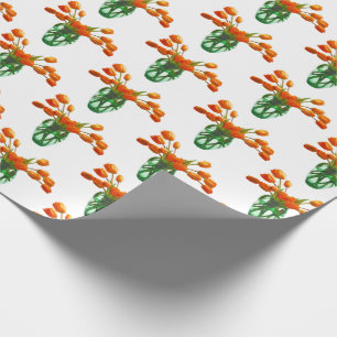 Orange Tulips in Vase on White Wrapping Paper