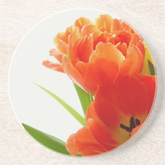 Orange Tulips Sandstone Coaster (Front)