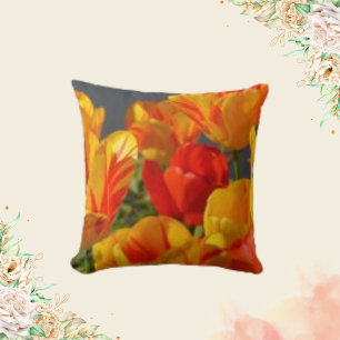 Orange Tulips Spring Flowers Throw Pillow