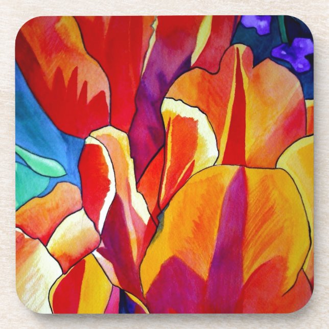 Orange Tulips watercolor art flower painting Coaster (Front)