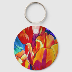 Orange Tulips watercolor art flower painting Keychain