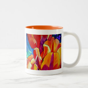 Orange Tulips watercolor art flower painting Two-Tone Coffee Mug