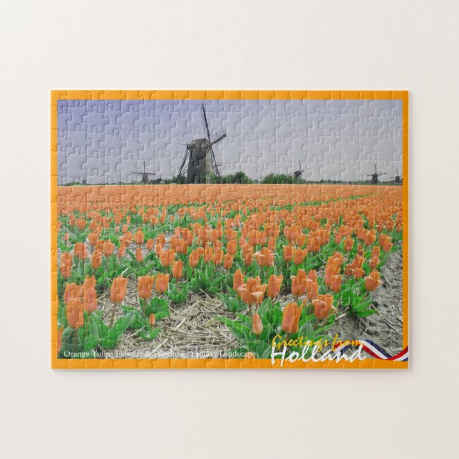 Orange Tulips & Windmills Fantasy Landscape Puzzle (Horizontal)