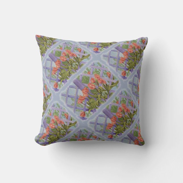 ORANGE TULIPS WITH PURPLE LATTICE PILLOW (Front)