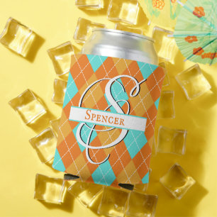Orange & Turquoise Argyle - Personalize Your Style Can Cooler