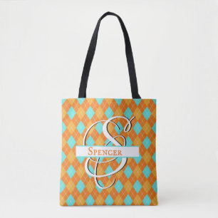 Orange & Turquoise Argyle - Personalize Your Style Tote Bag