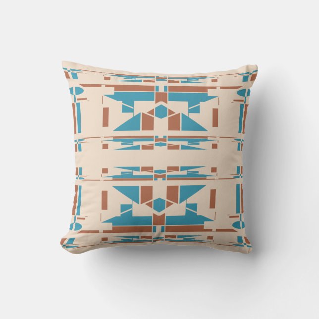 Orange Turquoise Beige Mediterranean Large Mosaics Throw Pillow (Front)