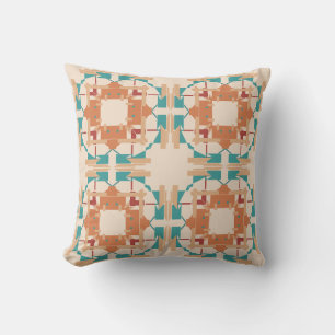 Orange Turquoise Beige Southwest Look Tribal Art Throw Pillow