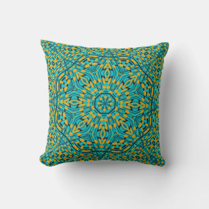 Orange Turquoise Black Modern Kaleidescope Pattern Throw Pillow