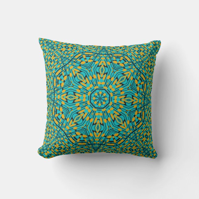 Orange Turquoise Black Modern Kaleidescope Pattern Throw Pillow (Front)