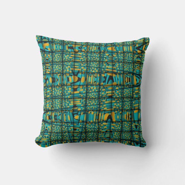 Orange Turquoise Black Modern Zig Zag Abstract Throw Pillow (Front)