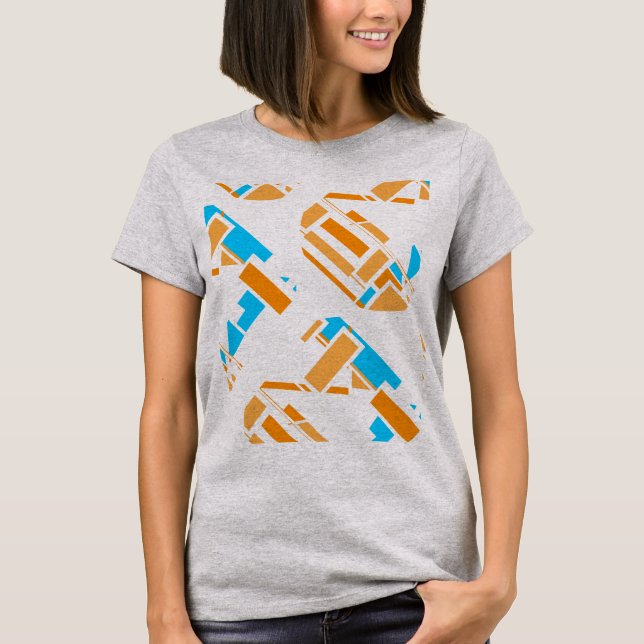 Orange Turquoise Blue Diagonal Southwest Art Look T-Shirt (Front)