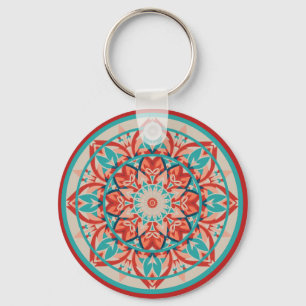 Orange & Turquoise Boho Mandala   Keychain