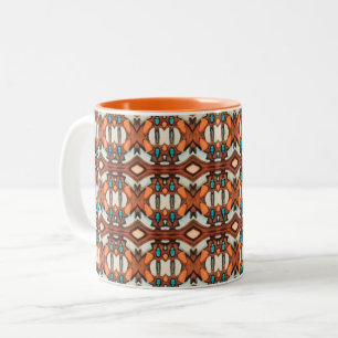 Orange, Turquoise, Brown Tribal Inspired Two-Tone Coffee Mug