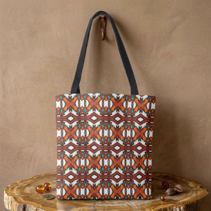 Orange, Turquoise, Brown Tribal Symmetry Tote Bag
