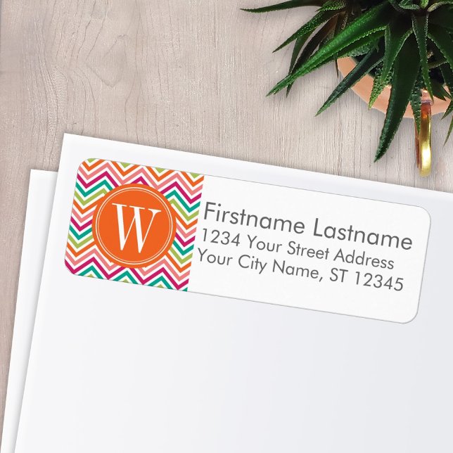 Orange Turquoise Chevron - Monogram Adresse de ret (Créateur téléchargé)