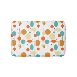 Orange Turquoise Circles Retro Mid Century Pattern Bath Mat