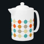 Orange Turquoise Cream Circles Retro Pattern<br><div class="desc">This colourful mid century modern tea pot features turquoise blue,  two shades of orange,  cream,  and tan circles on a black lined grid. Add that bit of fun to your tea time!</div>