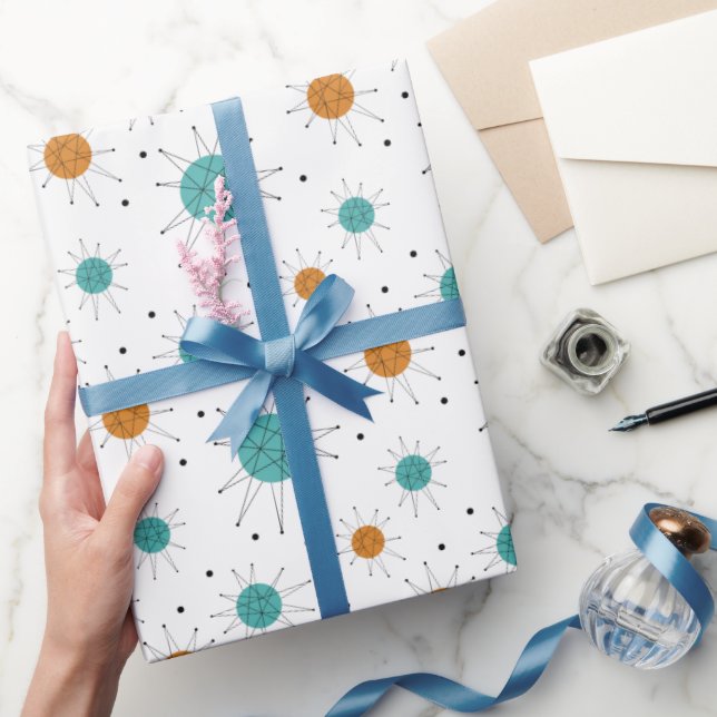 Orange Turquoise Franciscan Starburst Mid Century Wrapping Paper (Gifting)