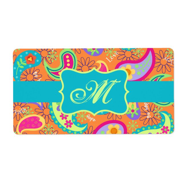 Orange Turquoise Modern Paisley Pattern Monogram (Front)