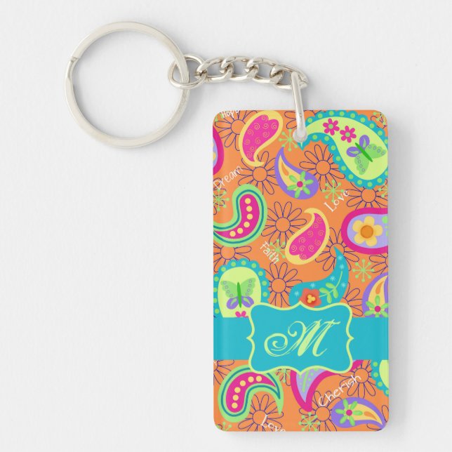 Orange Turquoise Moderne Paisley Motif Monogramme (Devant)