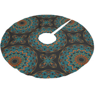 Orange-Turquoise on Black Kaleidoheart Brushed Polyester Tree Skirt