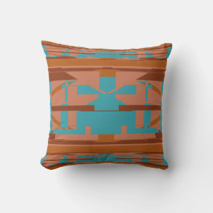 Orange Turquoise Rust Southwest Look Abstract Throw Pillow