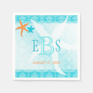Orange Turquoise White Beach Wedding Napkin