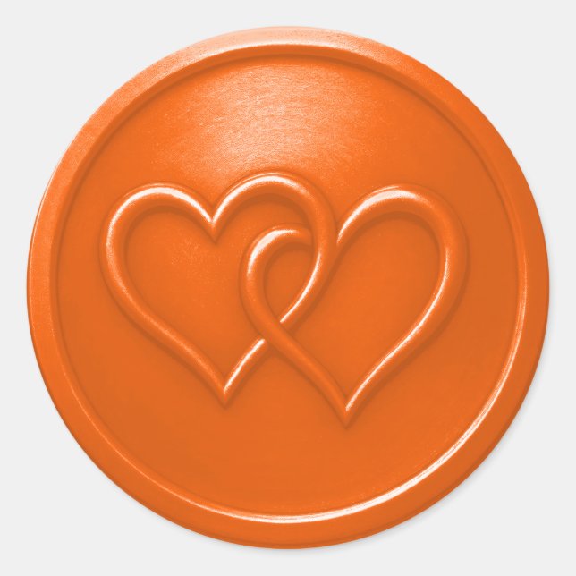 Orange Two Hearts Intertwined Wedding Classic Round Sticker (Front)