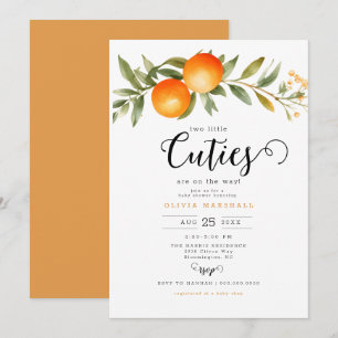 Orange Two Little Cuties Twin Baby Shower  Invitation