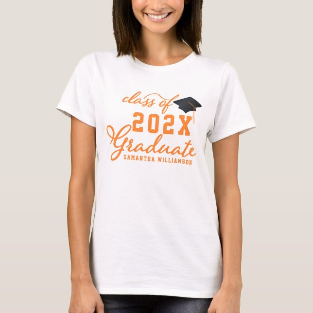 Orange Typography Class 2026 Graduate Graduation T-Shirt (Front)