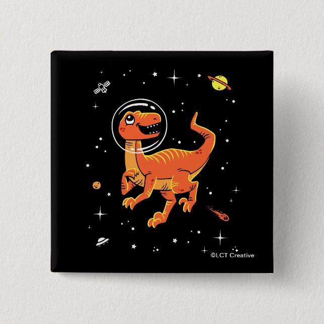 Orange Tyrannosaurus Dinos In Space 2 Inch Square Button (Front)