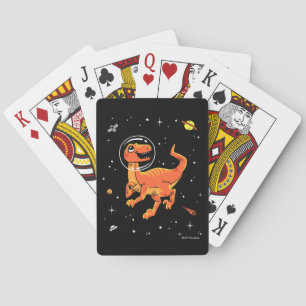 Orange Tyrannosaurus Dinos In Space Playing Cards