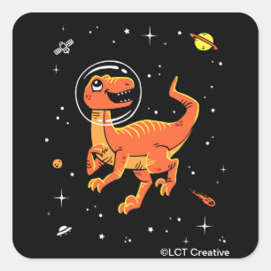 Orange Tyrannosaurus Dinos In Space Square Sticker