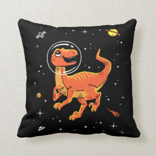 Orange Tyrannosaurus Dinos In Space Throw Pillow