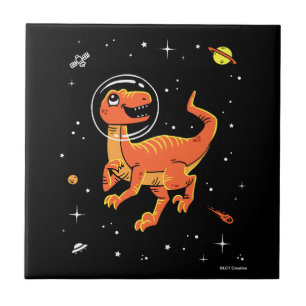 Orange Tyrannosaurus Dinos In Space Tile