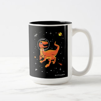 Orange Tyrannosaurus Dinos In Space Two-Tone Coffee Mug