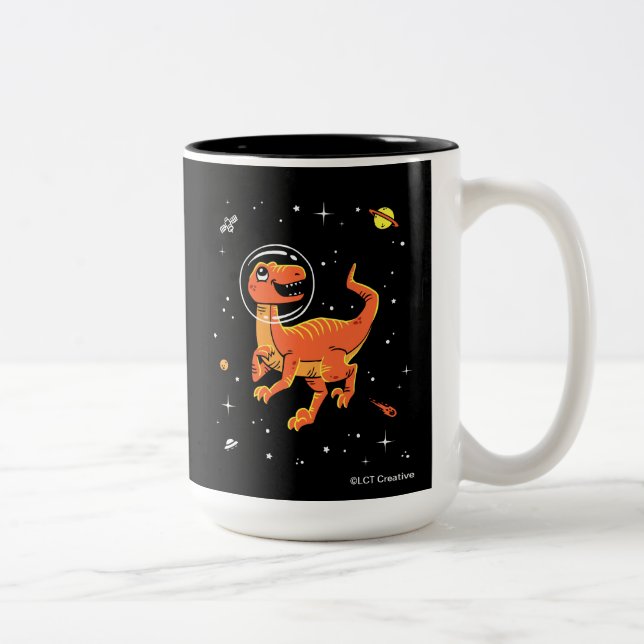 Orange Tyrannosaurus Dinos In Space Two-Tone Coffee Mug (Right)
