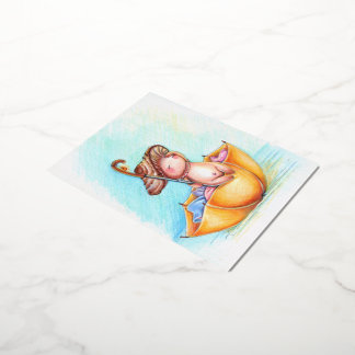 Orange umbrella Cute mushroom Sea Cottagecore Foil Holiday Postcard