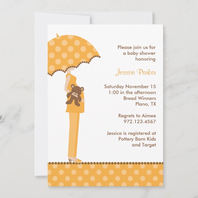 Orange Umbrella Mom Baby Shower Invitations (Front)